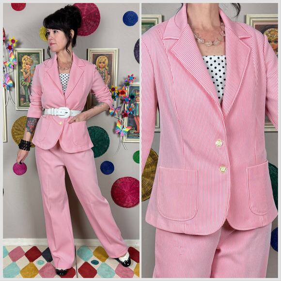 Vintage Pants - Vintage Pink Pinstripe Pantsuit